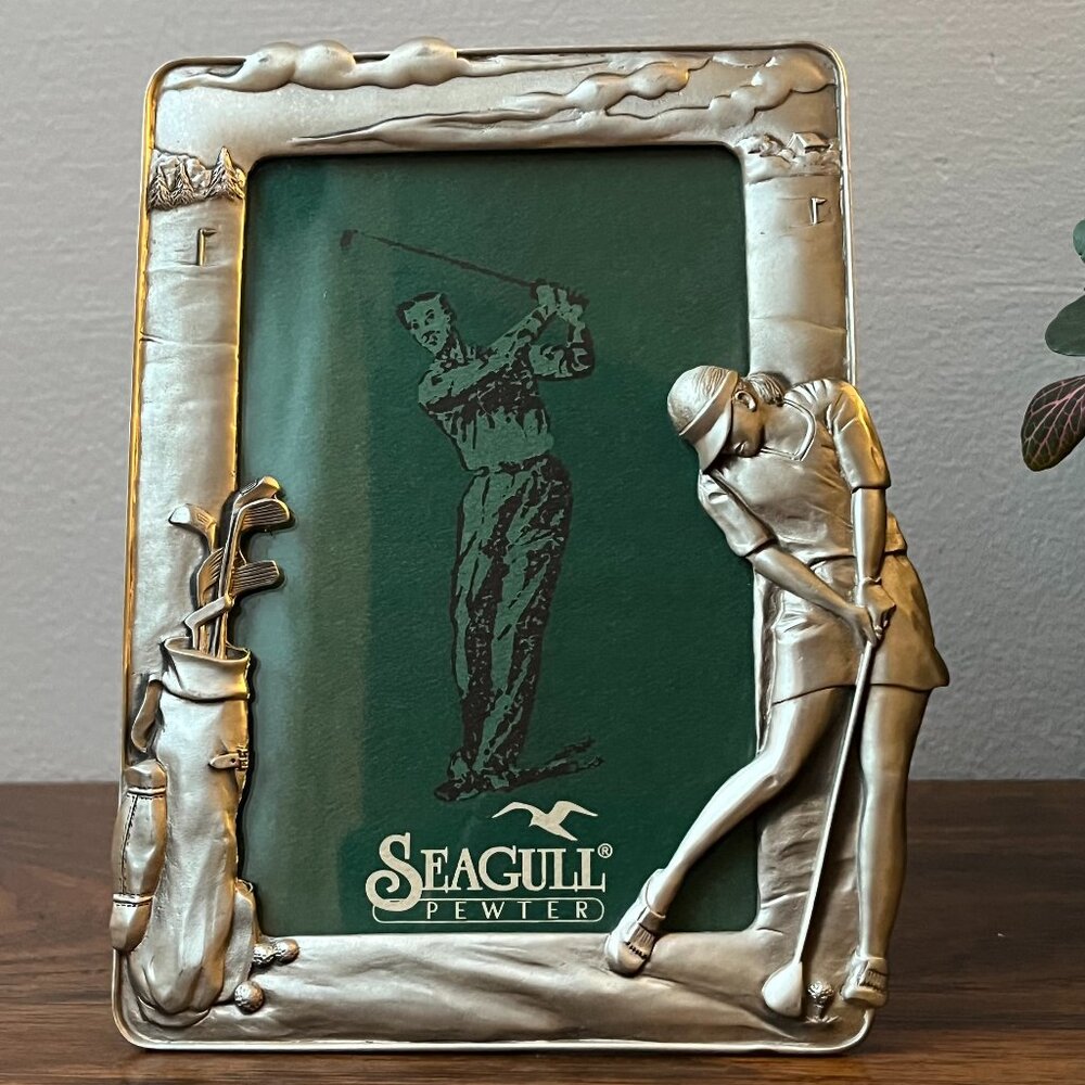 Vintage Seagull Pewter Golf Picture Frame Lady Golfer 4x6